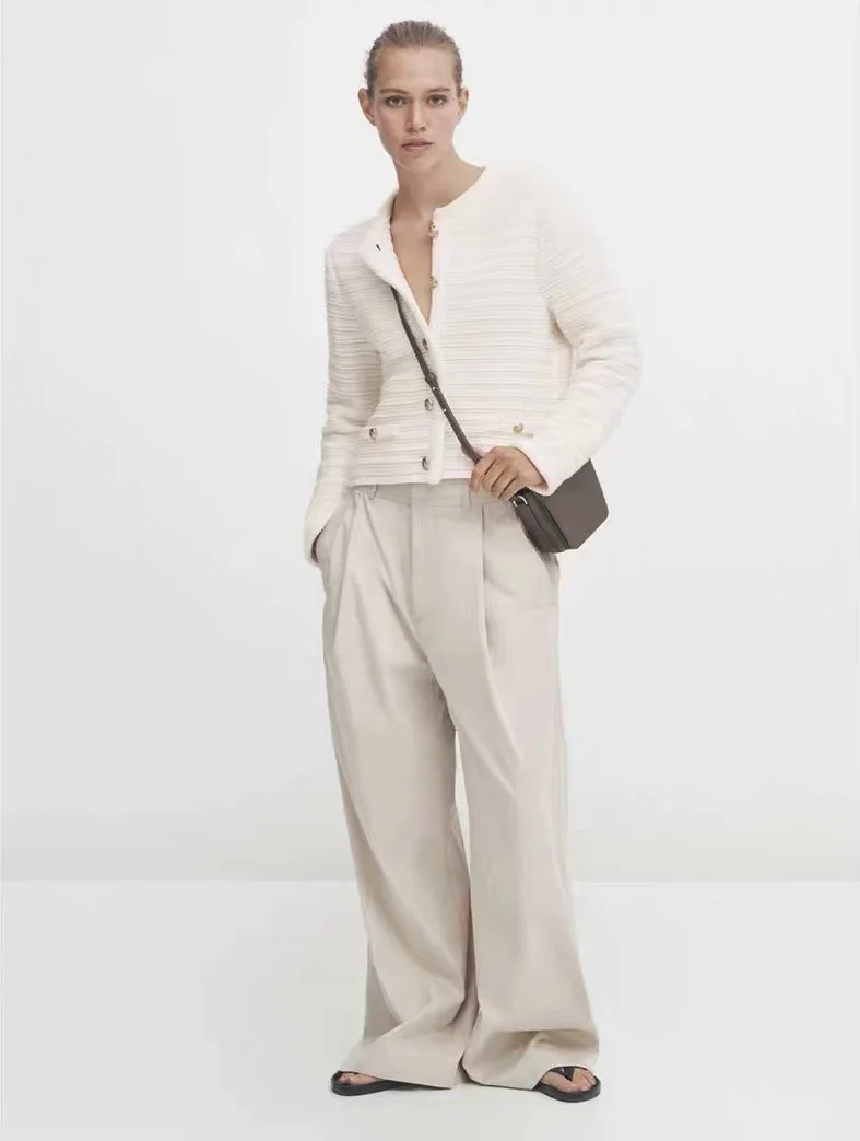 Textured Button Short Knit Cardigan - Image 3