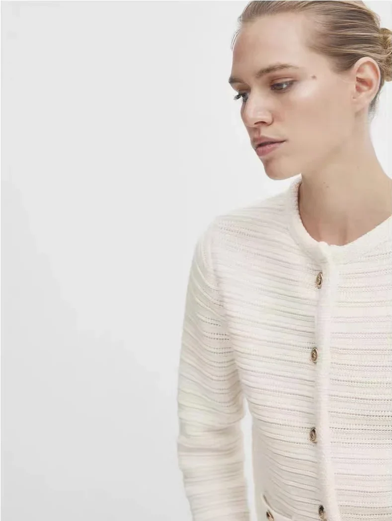 Textured Button Short Knit Cardigan - Image 4
