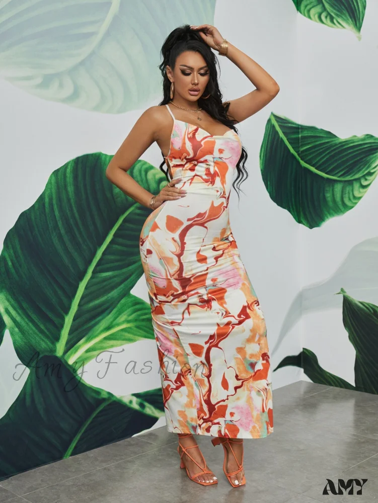 Amy Fashion - Tie Dye Lace Up Backless Split Thigh Dress - Image 4
