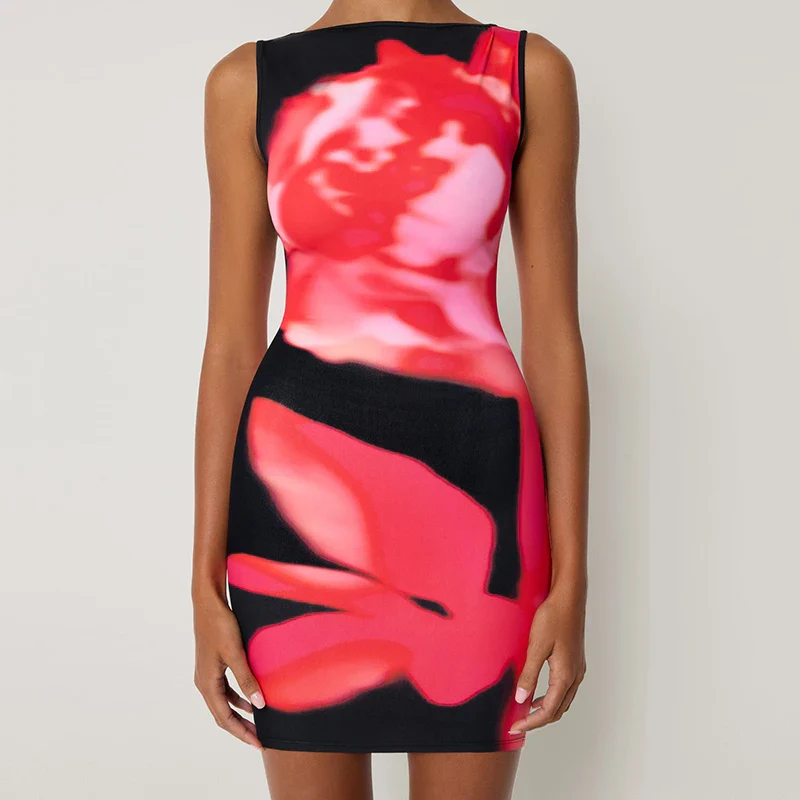 Tie Dye Print Sleeveless O Neck Mini Dress - Image 3