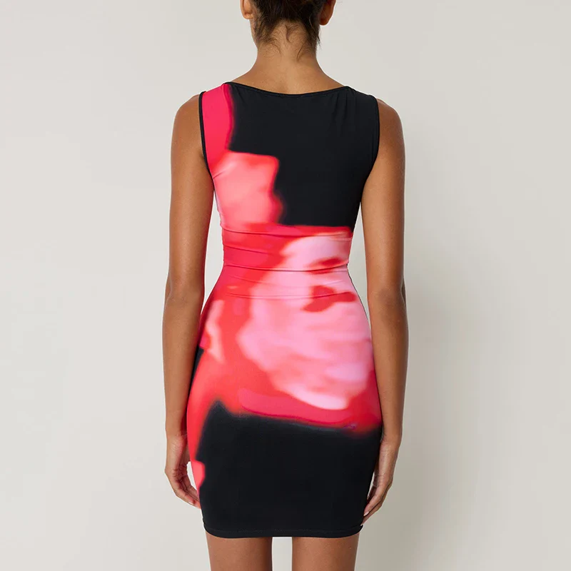 Tie Dye Print Sleeveless O Neck Mini Dress - Image 4