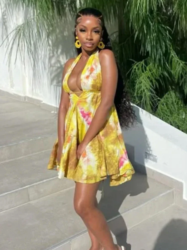 Tie-Dye Ruffle Hem Mini Floral Dress - Image 2