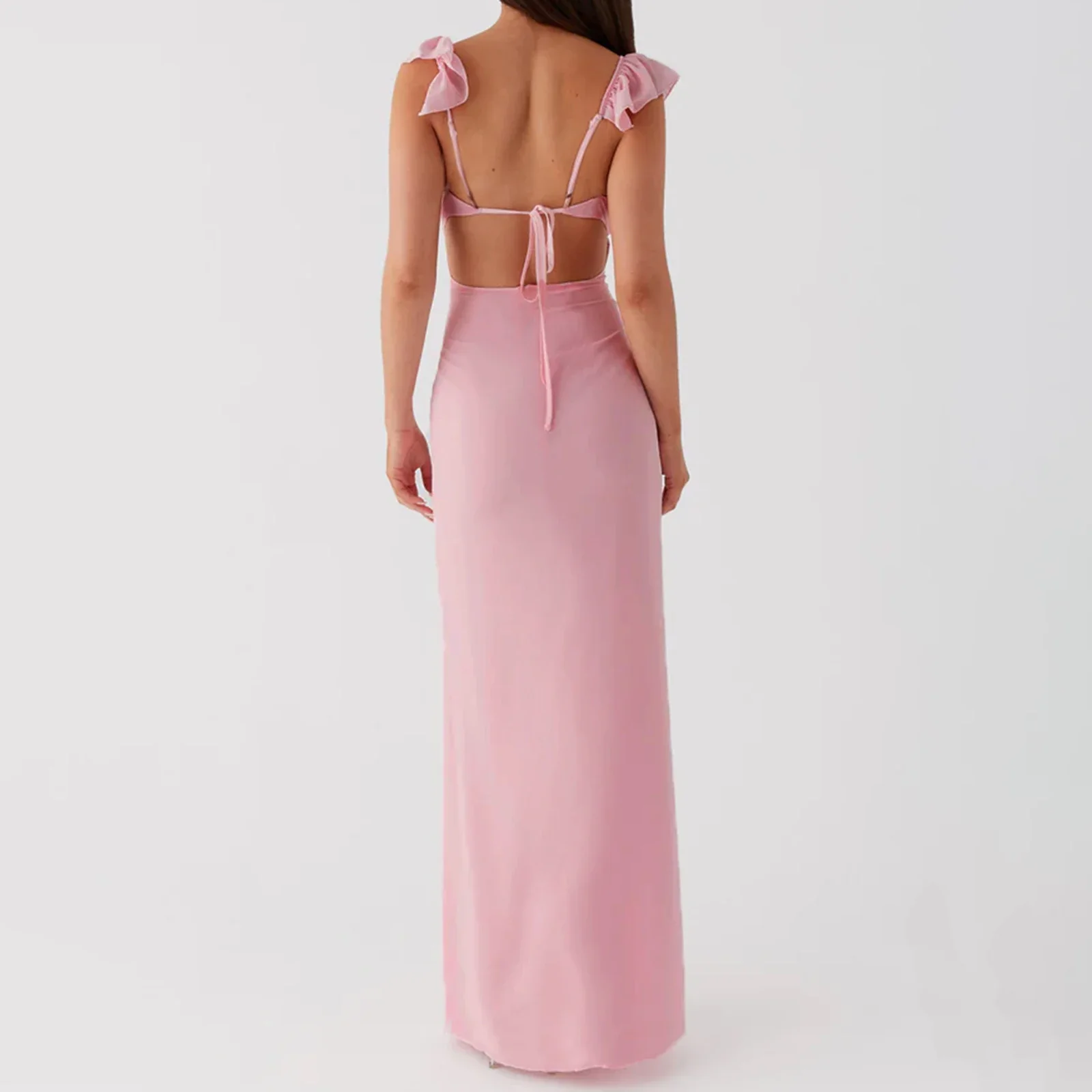 Trim V Neck Slim Solid Col Bodycon Dress - Image 3