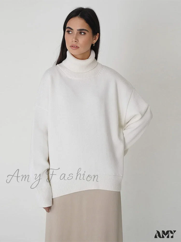Amy Fashion - Oversized Casual Turtleneck Solid Color Pollover Sweater - Image 6