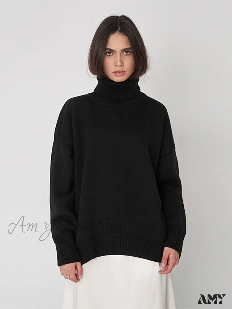 Amy Fashion - Oversized Casual Turtleneck Solid Color Pollover Sweater - Image 7