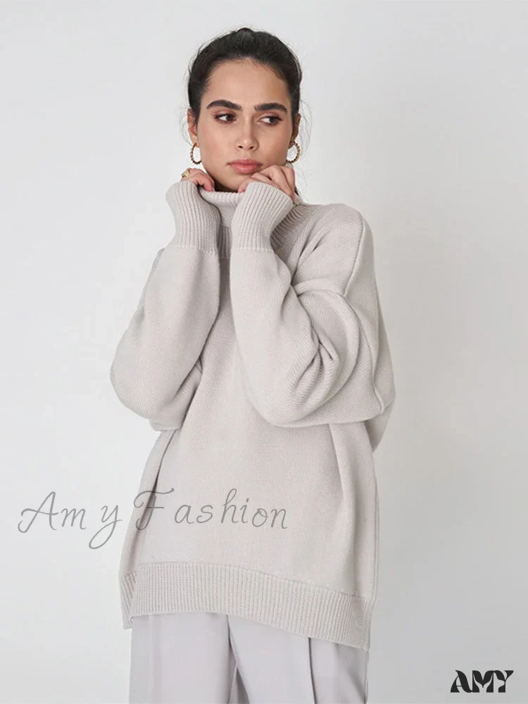 Amy Fashion - Oversized Casual Turtleneck Solid Color Pollover Sweater - Image 8