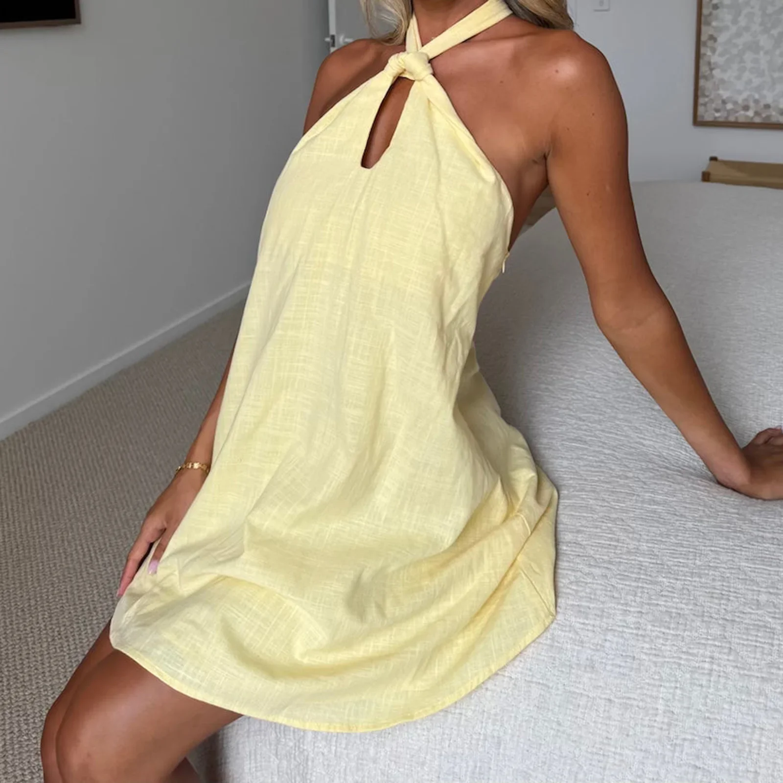Twist Halter Floral Short Vacation Dress - Image 5