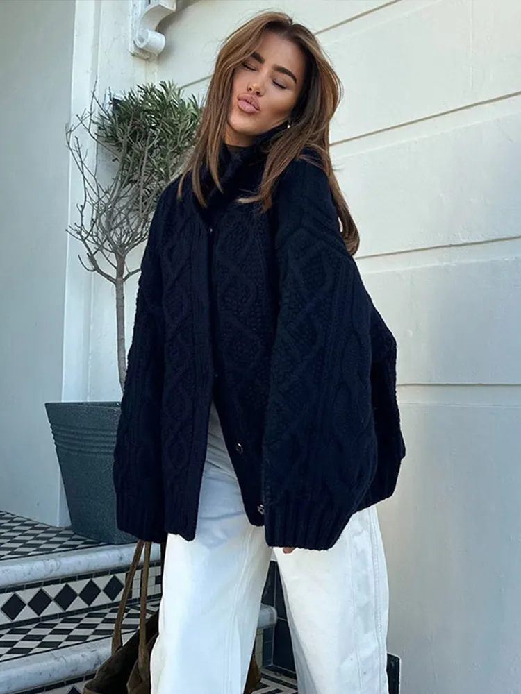Twist Lapel Hidden Button Knit Cardigan - Image 6