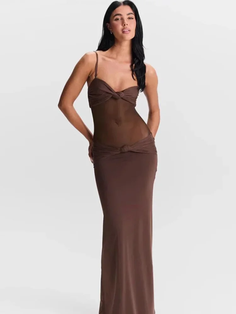 Twist Suspender Mesh Splice Maxi Dress - Image 2