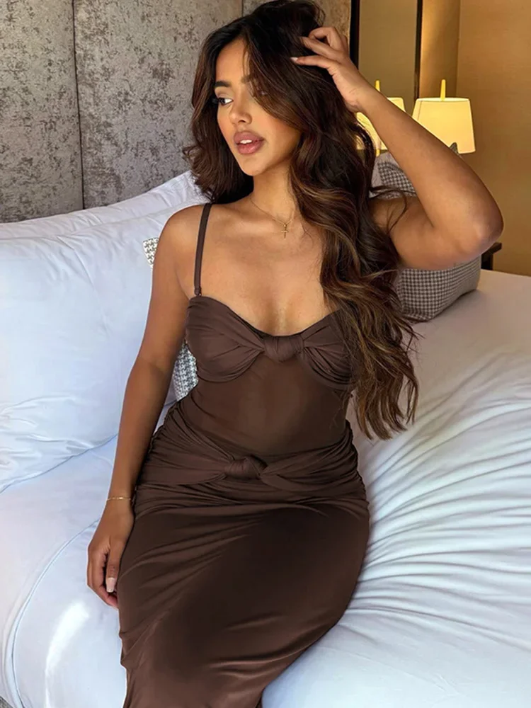 Twist Suspender Mesh Splice Maxi Dress - Image 5
