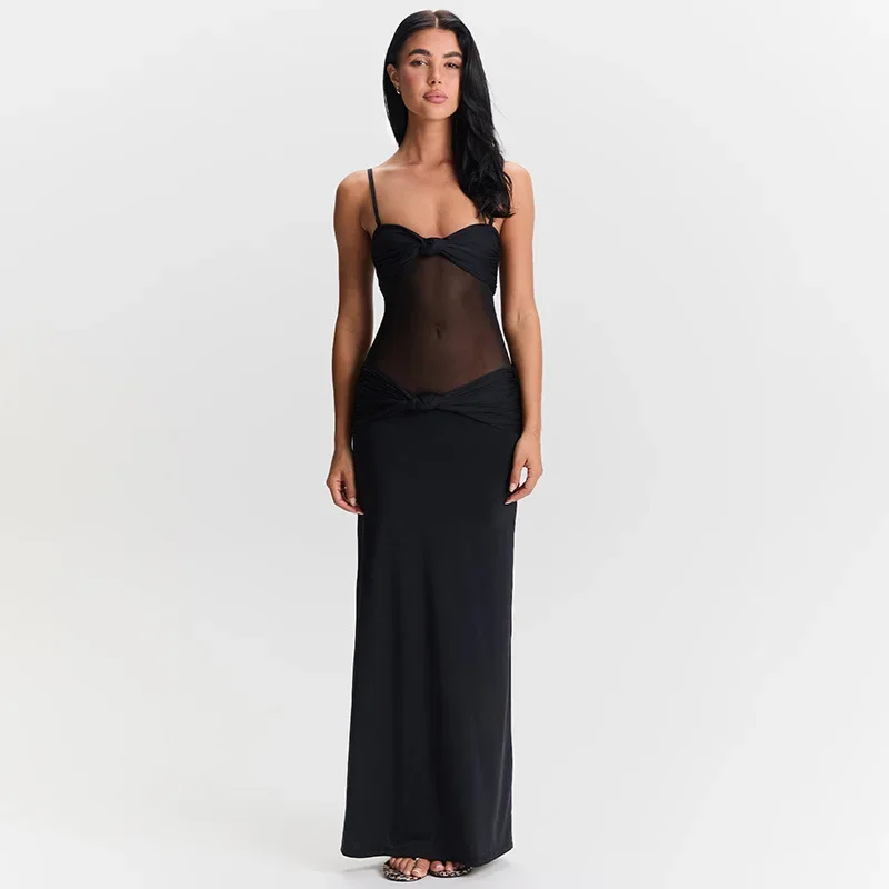 Twist Suspender Mesh Splice Maxi Dress - Image 6