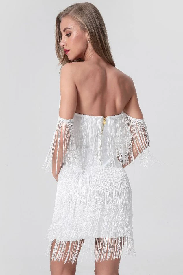 V-Neck Backless Tassel Bodycon Party Dress - Image 2