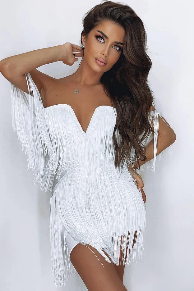 V-Neck Backless Tassel Bodycon Party Dress - Image 3
