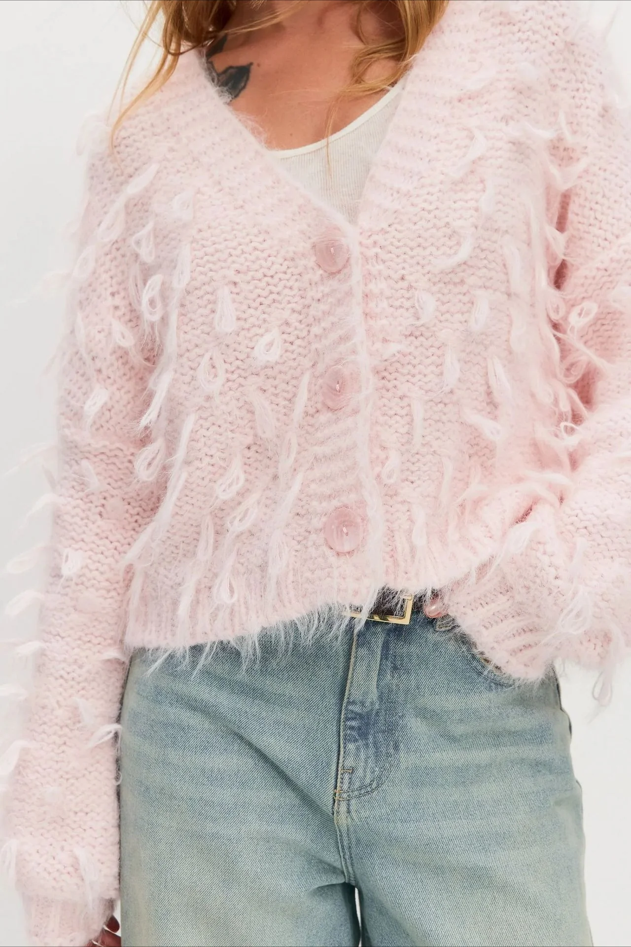 V Neck Fringe Short Loose Slouchy Knit Cardigan - Image 6