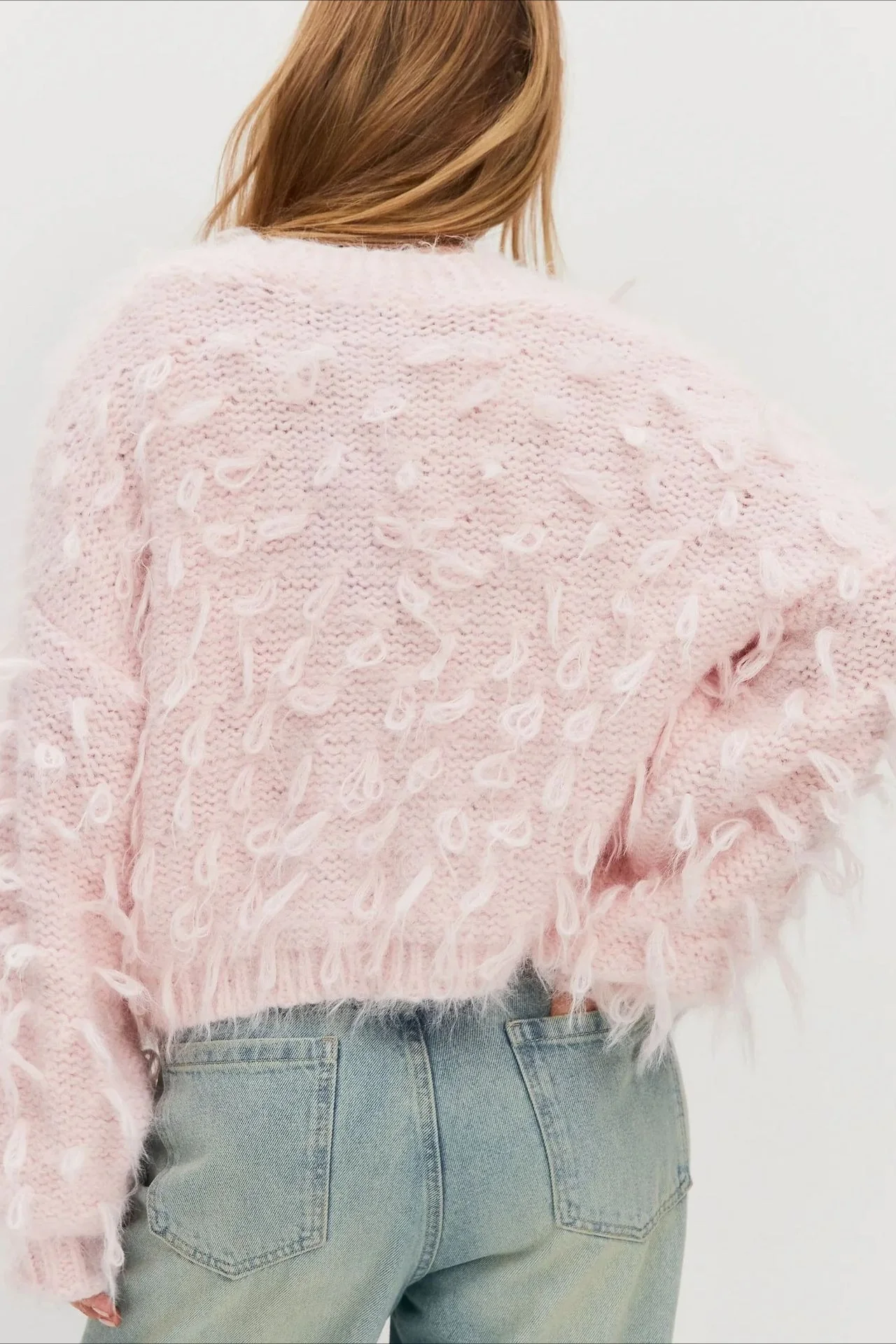 V Neck Fringe Short Loose Slouchy Knit Cardigan - Image 7