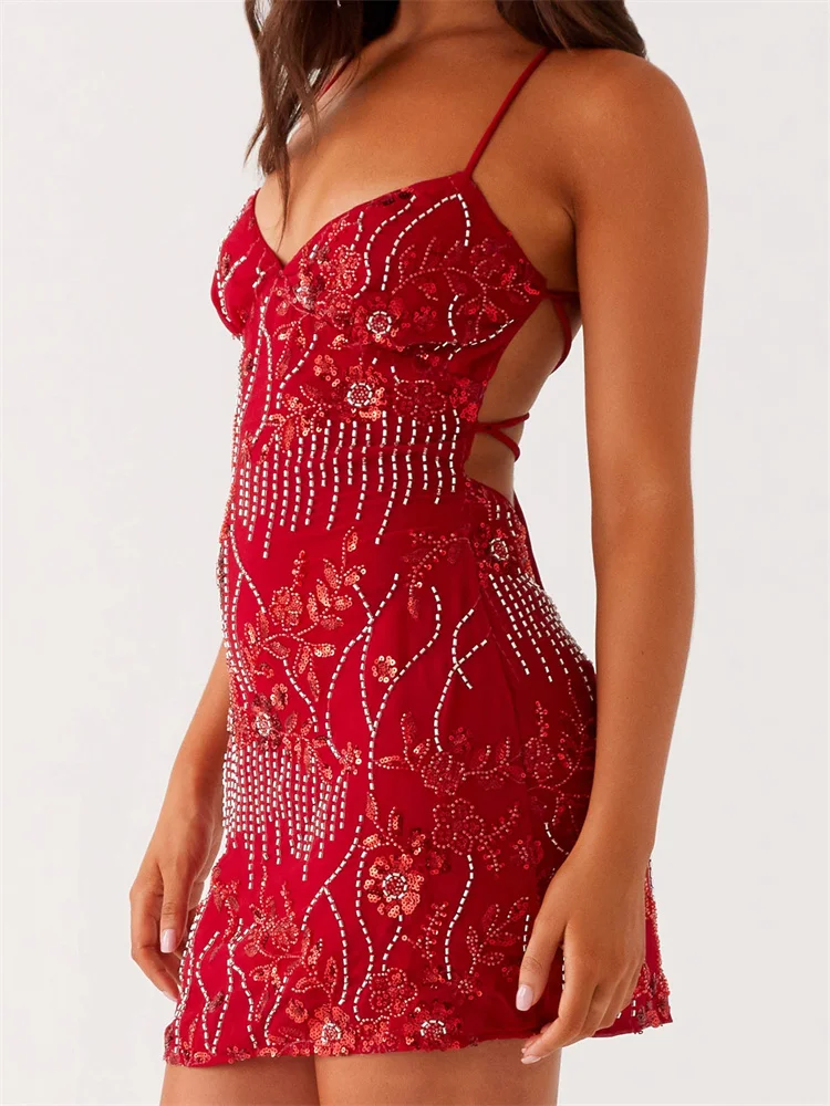 V-Neck Halter Mini Floral Dress - Image 4