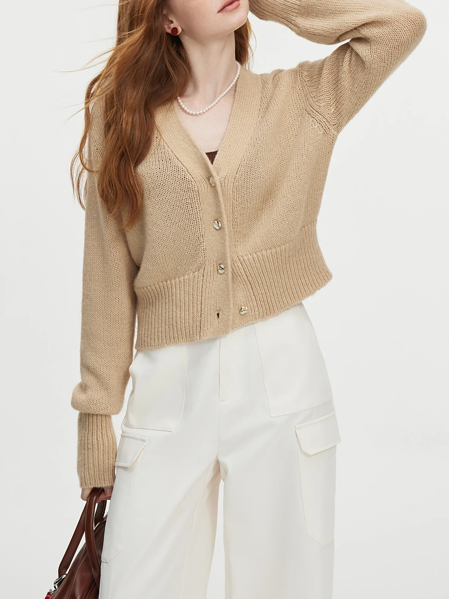 V-neck Long Sleeve Knit Coat Cardigan - Image 5