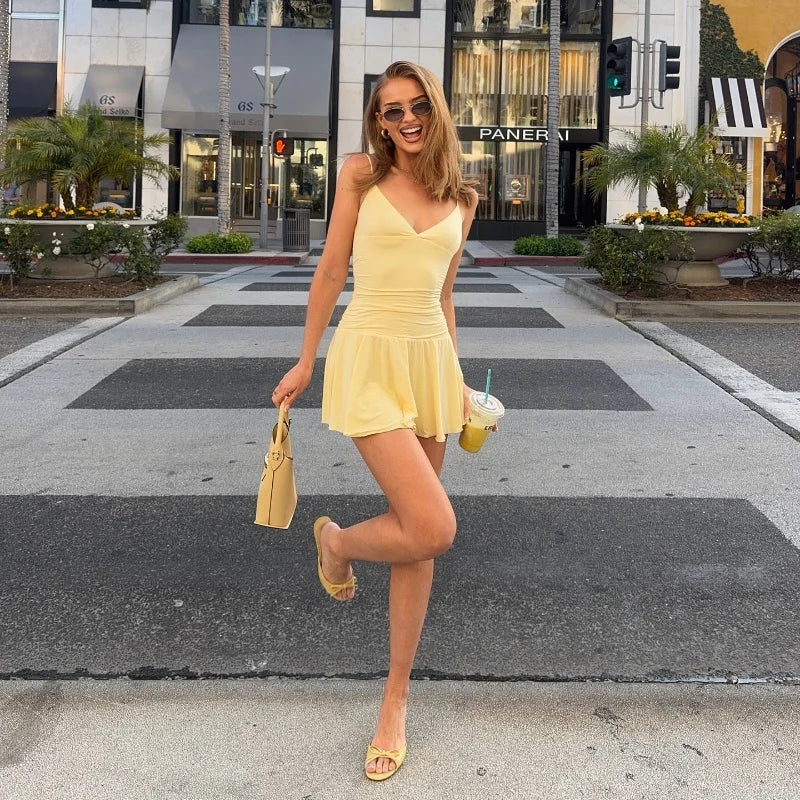 V Neck Off Shoulder A Line Mini Dress - Image 2