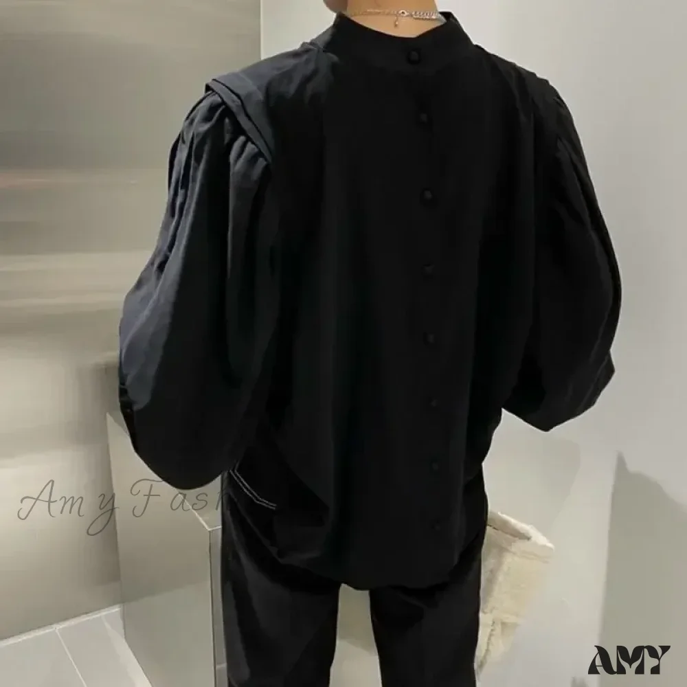 Vintage Elegant Harajuku Black Oversized Lantern Sleeve Blouse - Image 4