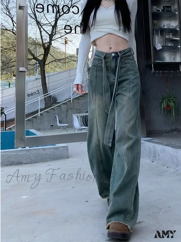 Amy Fashion - Vintage Harajuku Teenagers Y2k Aesthetic Clothing Autumn Baggy Jean
