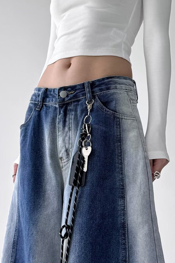Vintage High Waist Wide Leg Gradient Washed Curved Jeans - Image 6