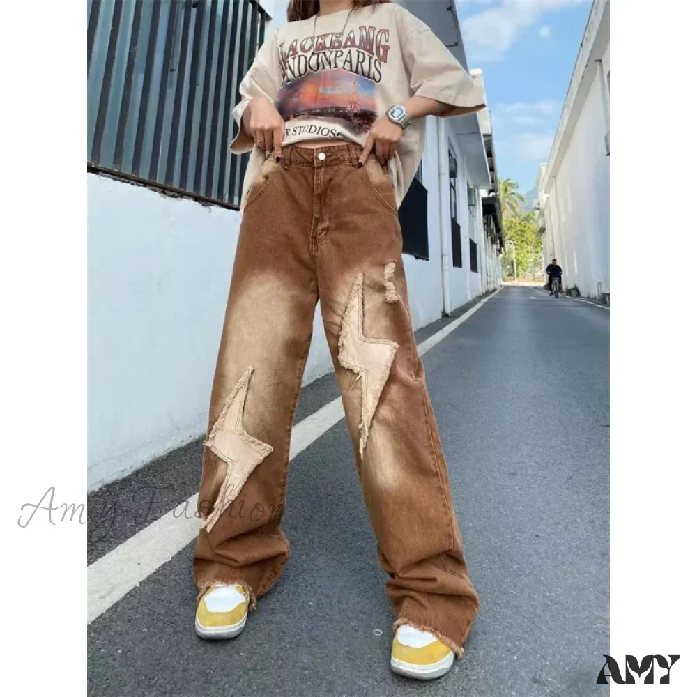 Vintage Letter Embroidery Fashion Y2K Streetwear Wide Leg Hip Hop Baggy Jeans - Image 3