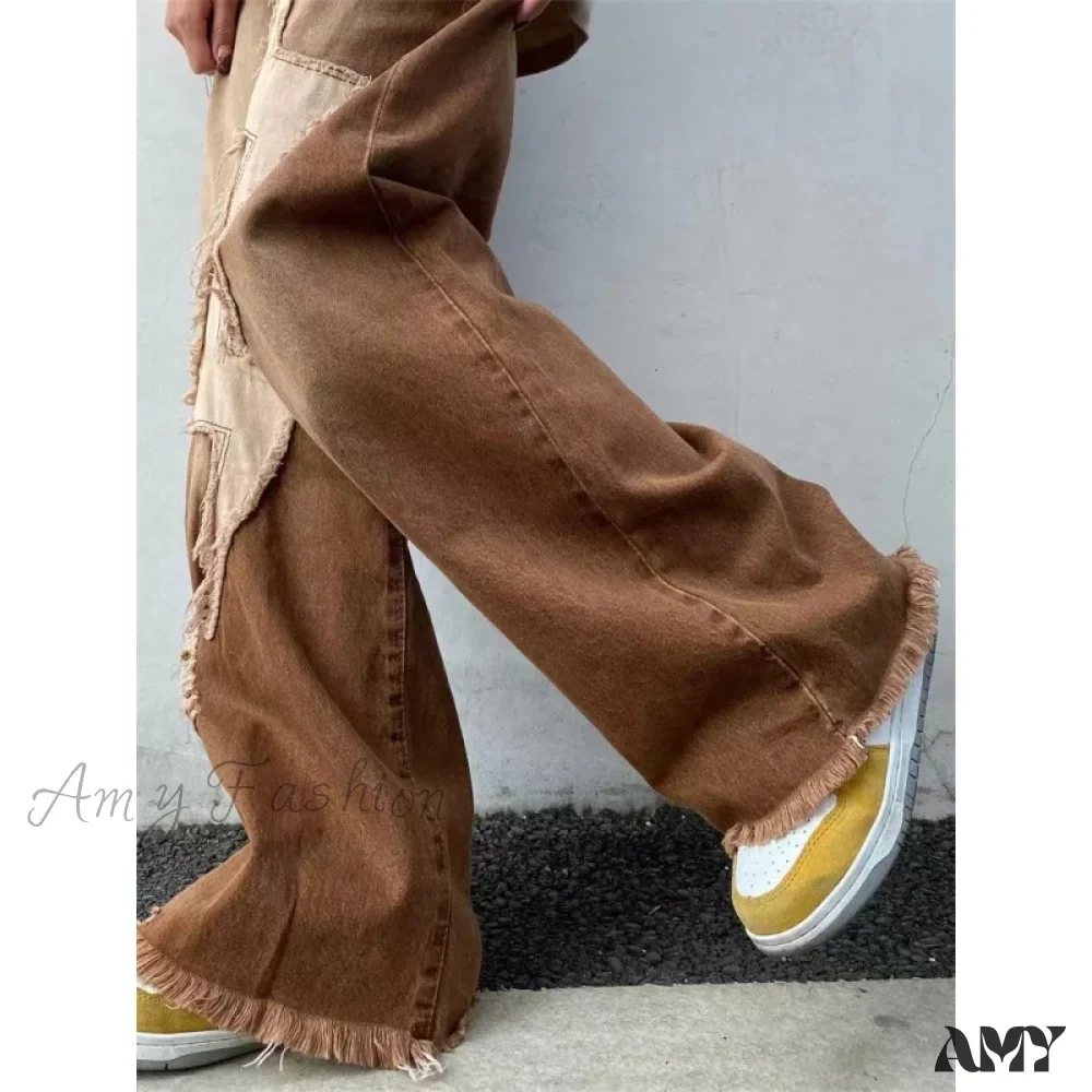 Vintage Letter Embroidery Fashion Y2K Streetwear Wide Leg Hip Hop Baggy Jeans - Image 4