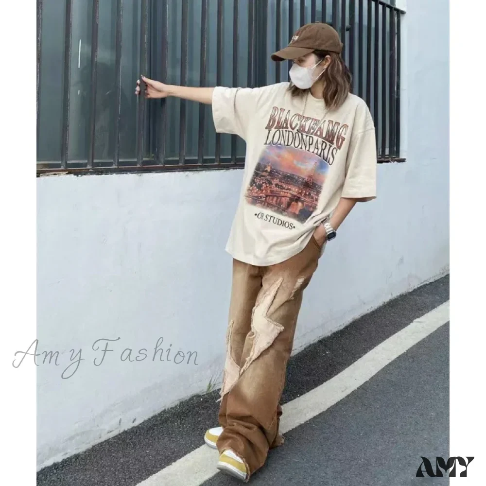 Vintage Letter Embroidery Fashion Y2K Streetwear Wide Leg Hip Hop Baggy Jeans - Image 5