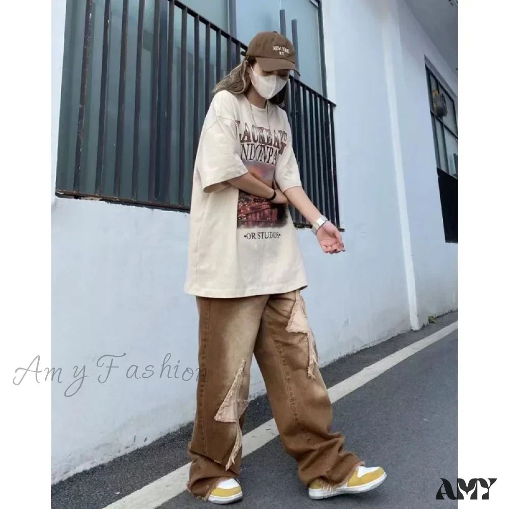 Vintage Letter Embroidery Fashion Y2K Streetwear Wide Leg Hip Hop Baggy Jeans - Image 6