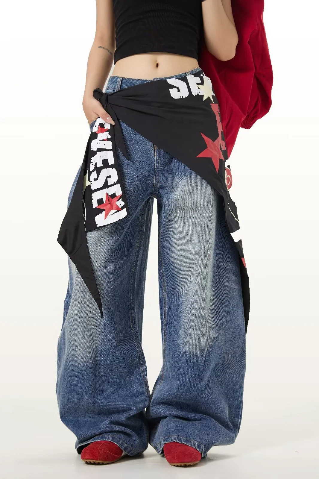Vintage Lightweight Cargo High Waist Flare Jeans