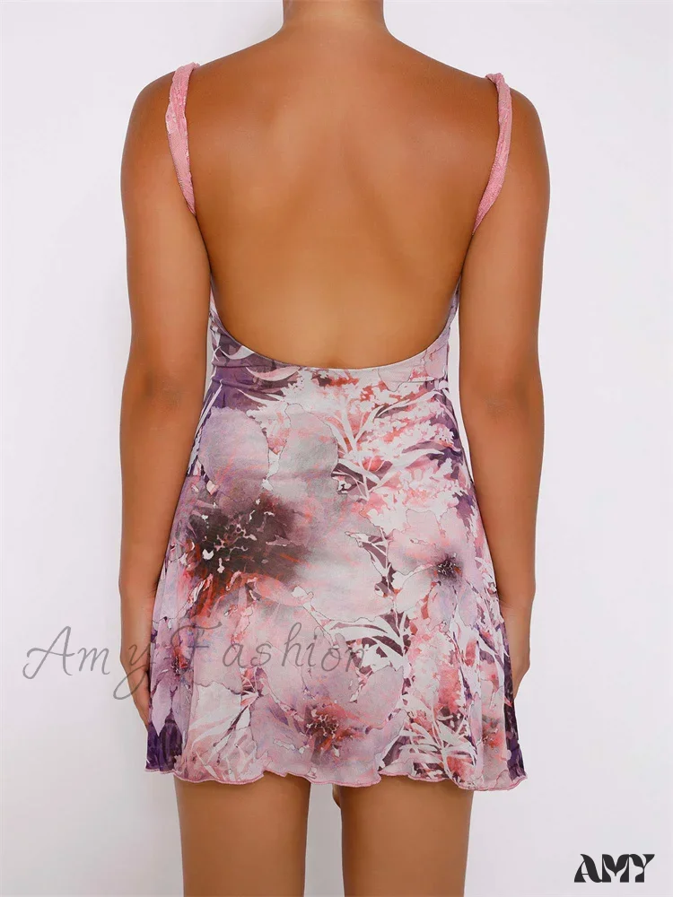 Amy Fashion - Vintage Spaghetti Strap Lace Patchwork Elegant Mini Dress - Image 6