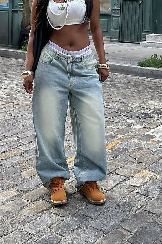Vintage Washed Wide Straight  Jeans - Image 4