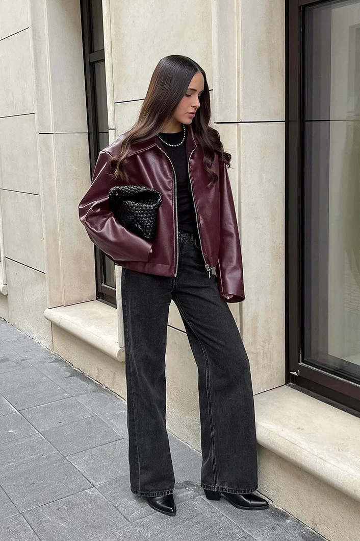 Vintage Wine Red Leather Biker Jacket - Image 4