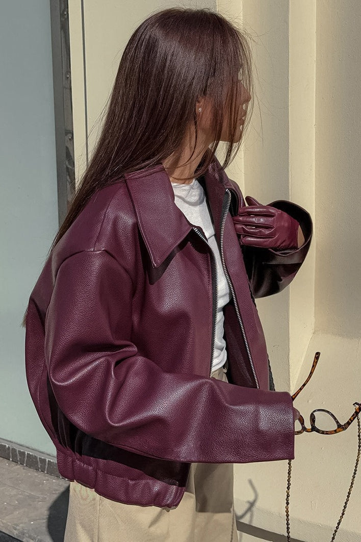 Vintage Wine Red Leather Biker Jacket - Image 5