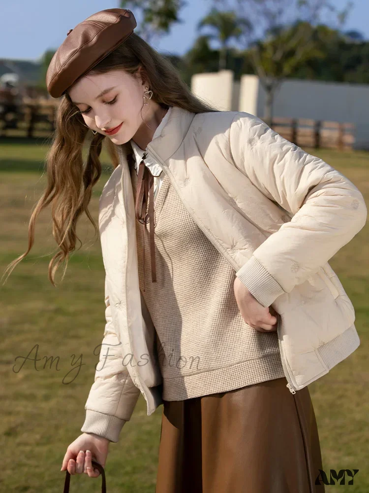 Warm Parkas Stand Collar Zipper Embroidery Down New Outerwear Coat - Image 4