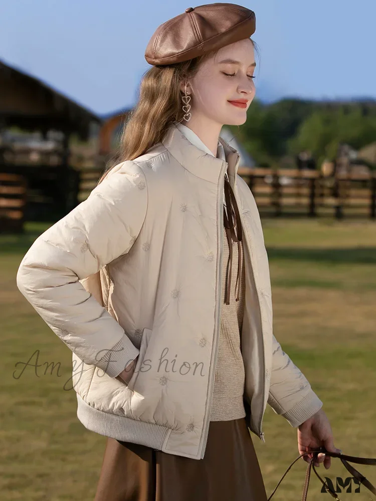 Warm Parkas Stand Collar Zipper Embroidery Down New Outerwear Coat - Image 6