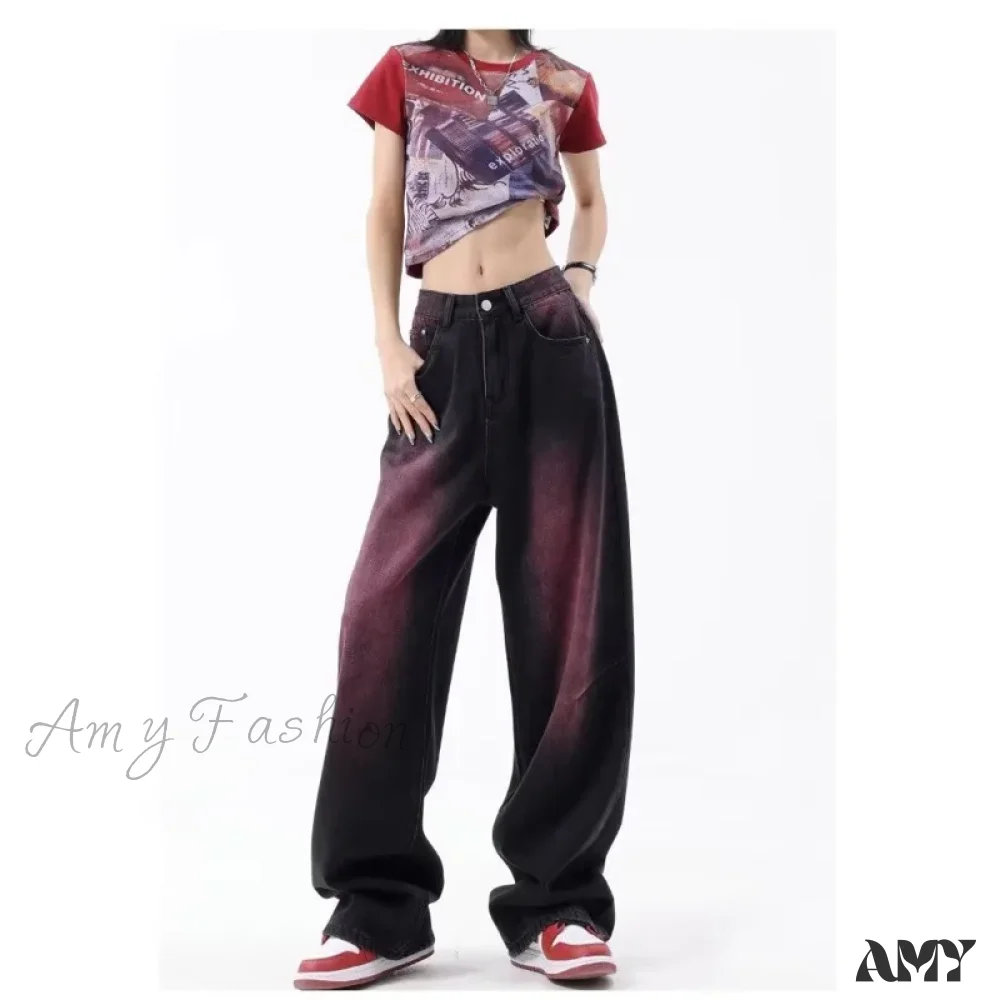 Amy Fashion - Washed Youth Fashion Literary Trend Loose High Street Harajuku Fashion Jean