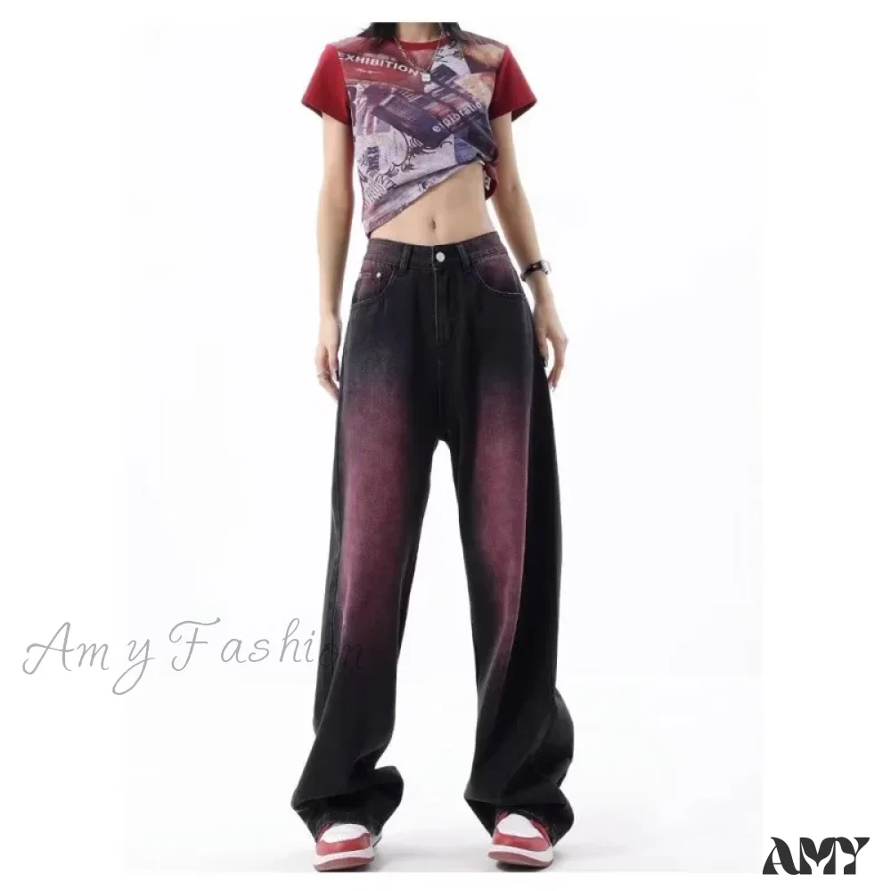 Amy Fashion - Washed Youth Fashion Literary Trend Loose High Street Harajuku Fashion Jean - Image 2