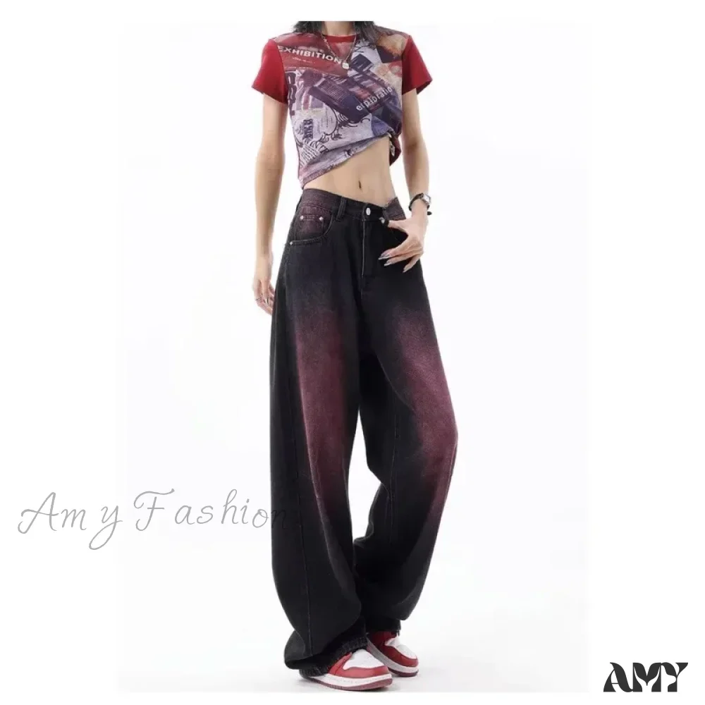 Amy Fashion - Washed Youth Fashion Literary Trend Loose High Street Harajuku Fashion Jean - Image 3