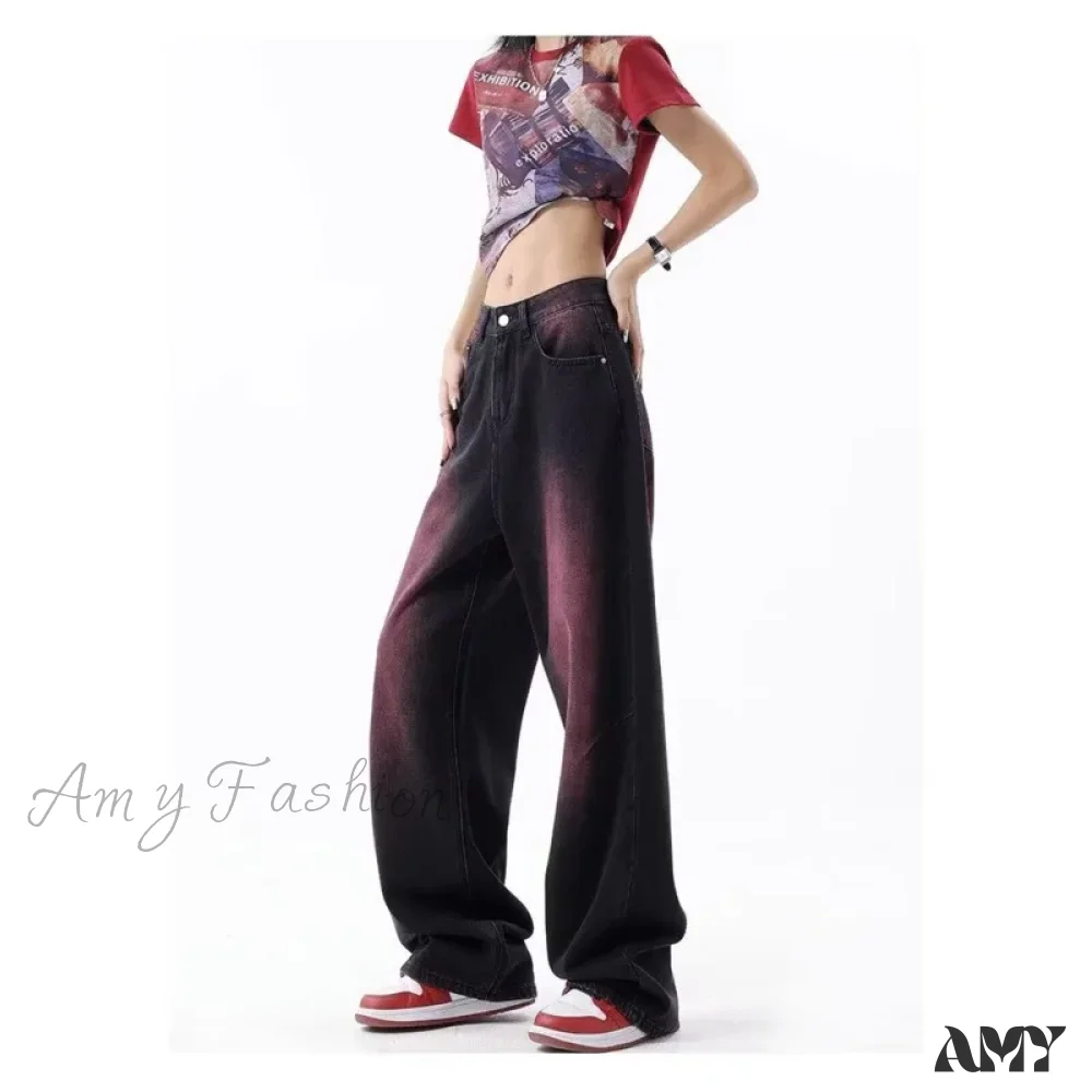 Amy Fashion - Washed Youth Fashion Literary Trend Loose High Street Harajuku Fashion Jean - Image 4