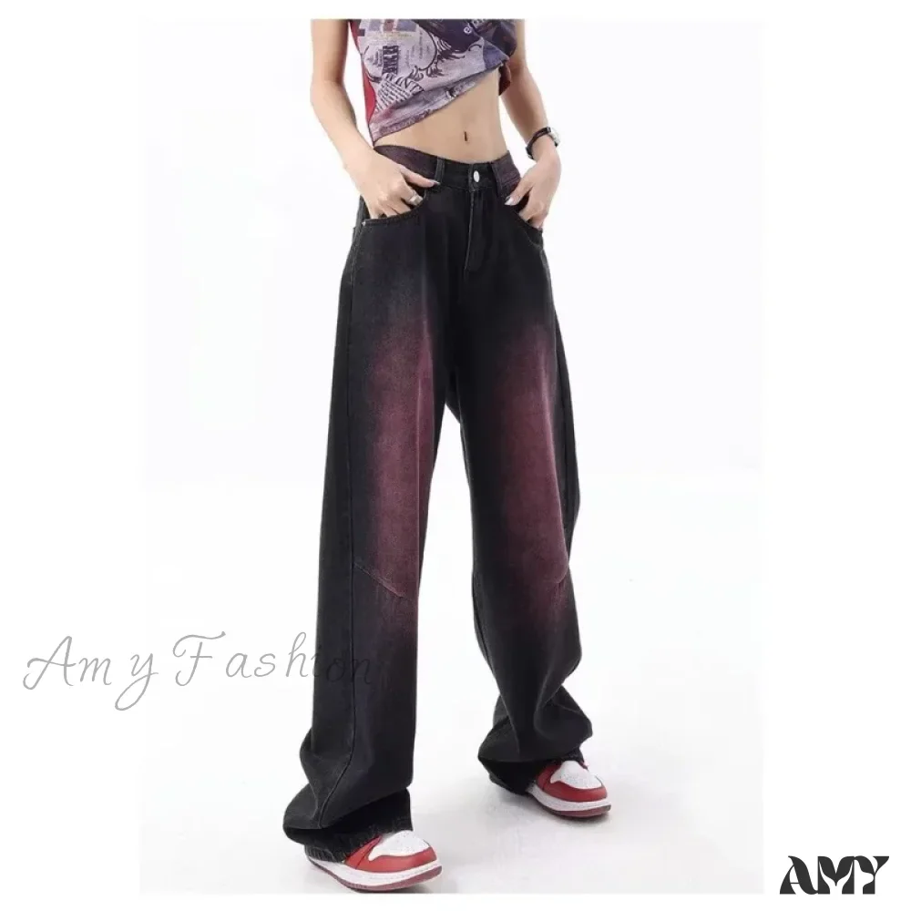 Amy Fashion - Washed Youth Fashion Literary Trend Loose High Street Harajuku Fashion Jean - Image 5
