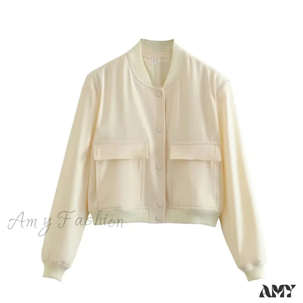 White Autumn Winter Button Cropped Long Sleeve Crop Fashion Jacket - Image 6
