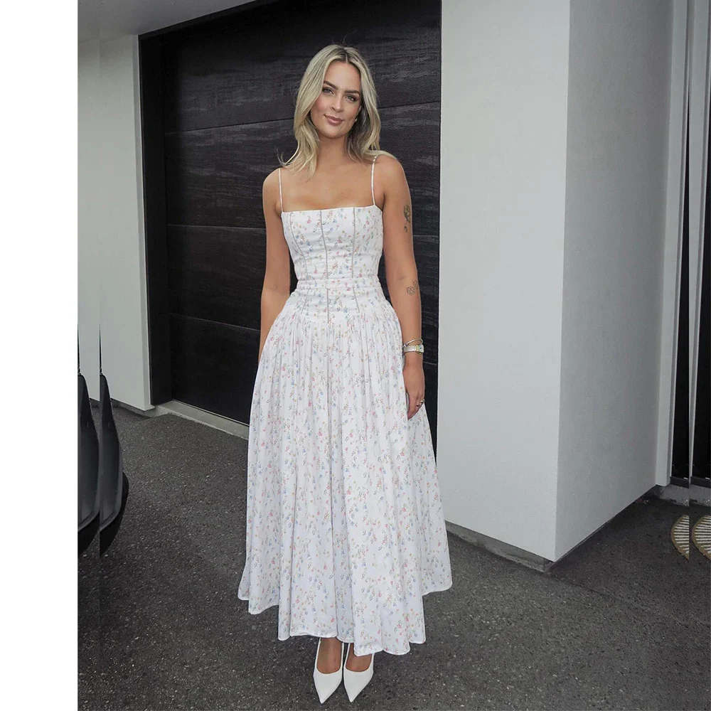 White Holiday Midi Floral Dress - Image 6