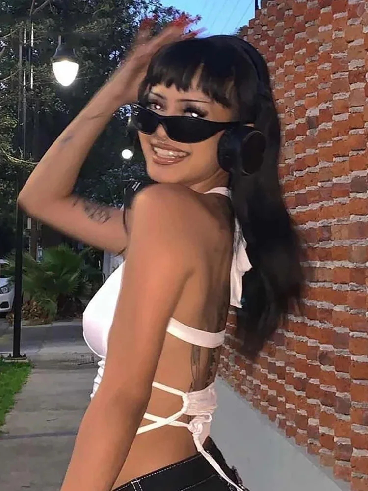 White Hollow Halter Crop Top - Image 3