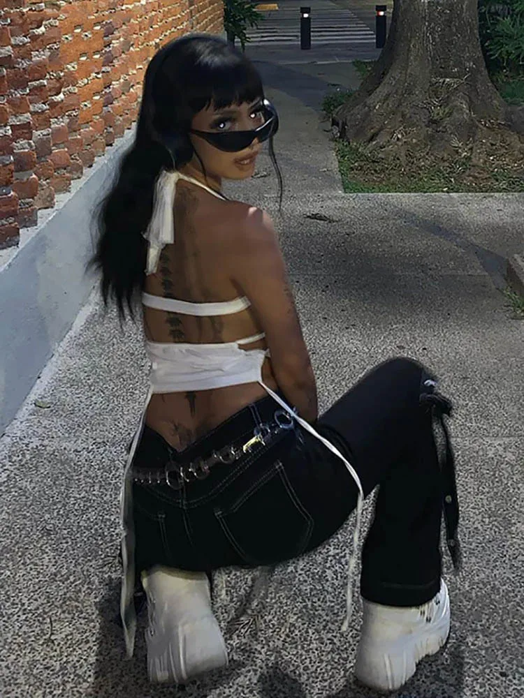 White Hollow Halter Crop Top - Image 4