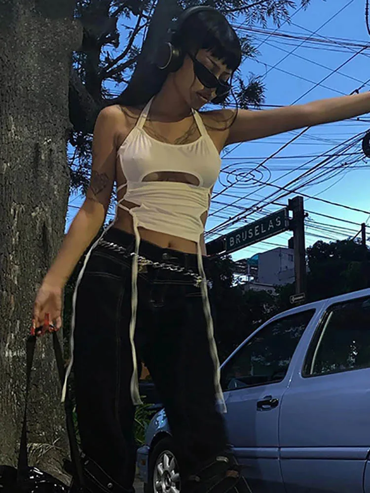 White Hollow Halter Crop Top - Image 5