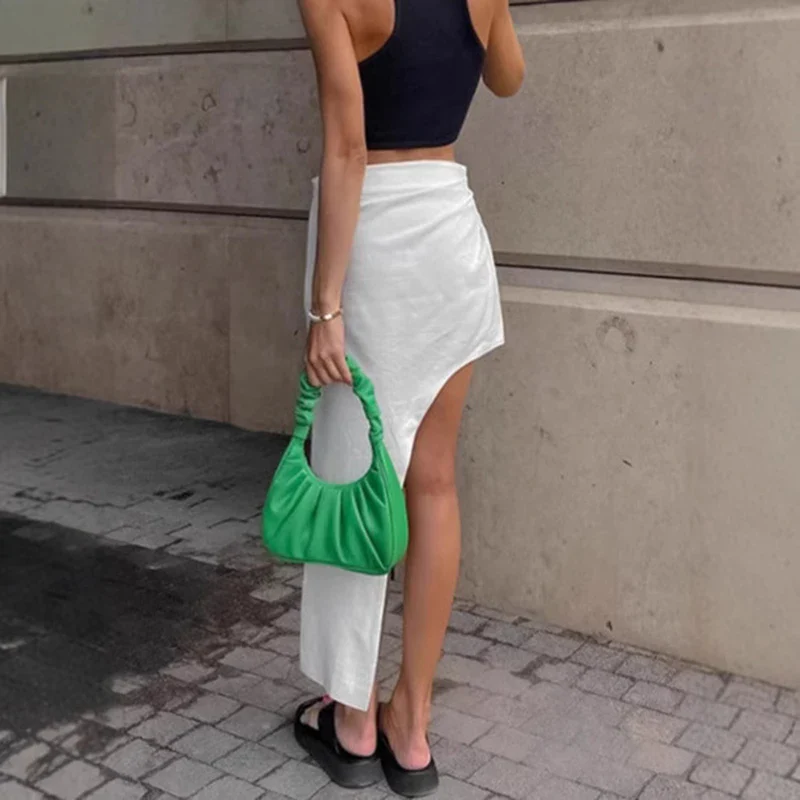 White Linen Asymmetric Slit Skirt - Image 3
