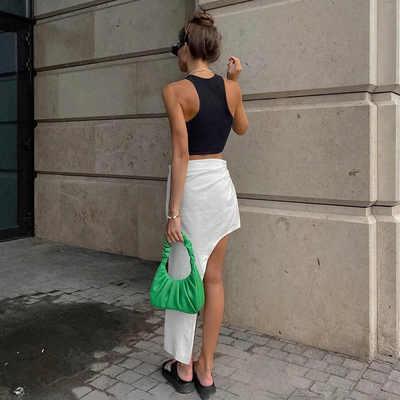 White Linen Asymmetric Slit Skirt - Image 6