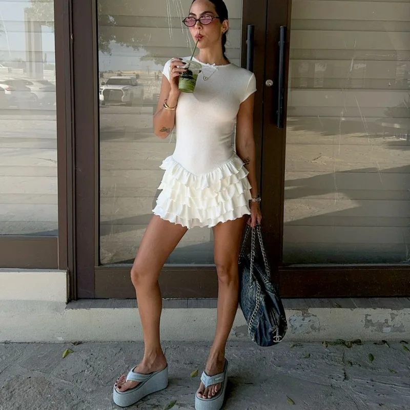 White Pleated Sleeveless Mini Dress - Image 2