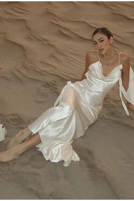 White Satin Backless Chic Party Dress - Image 5